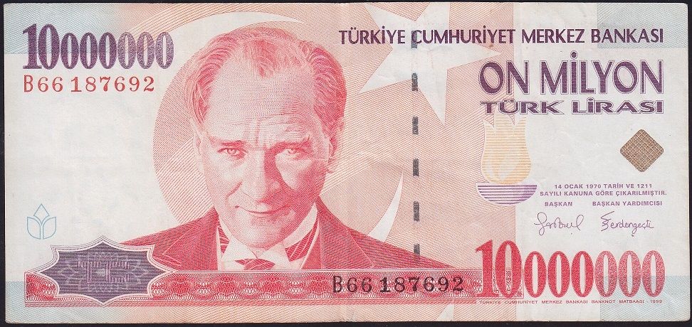 7.Emisyon 10 000 000 Lira B66 187692 Çok Temiz+