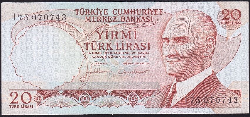 6.Emisyon 4.Tertip 20 Lira I75 070743 Çilaltı Çil