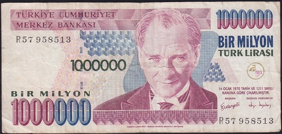 7.Emisyon 3.Tertip 1 000 000 Lira R57 958513 Çok Temiz