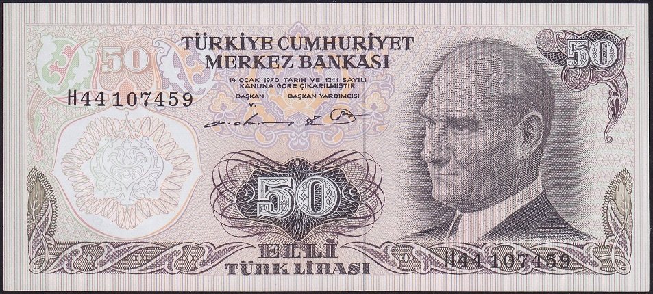 6.Emisyon 1.Tertip 50 Lira H44 107459 Çil