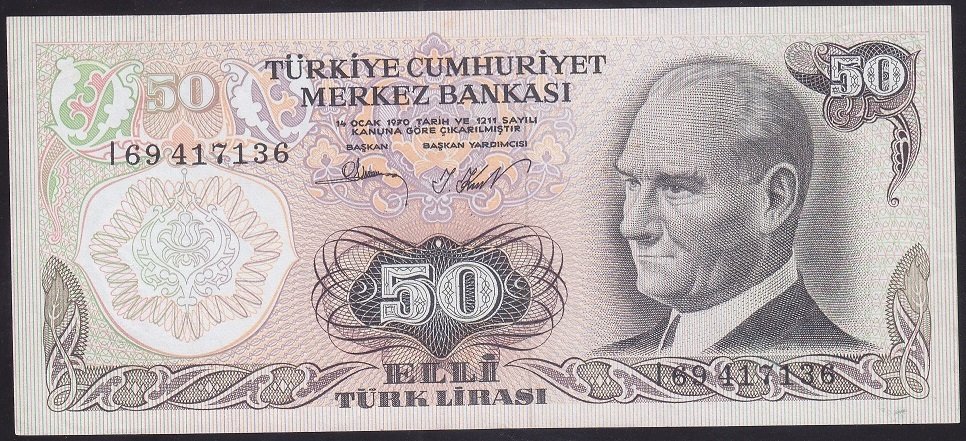 6.EMİSYON 2.TERTİP 50 LİRA I69 417136 ÇÇT +