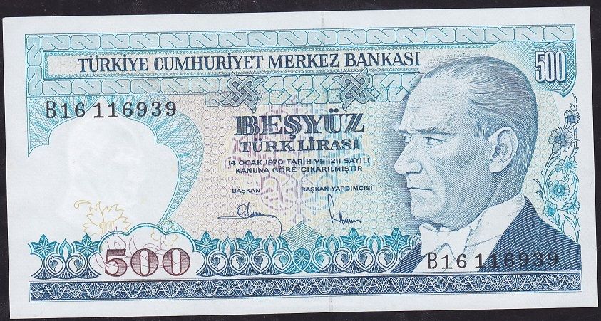 7.Emisyon 1.Tertip 500 Lira B16 116939 Çil