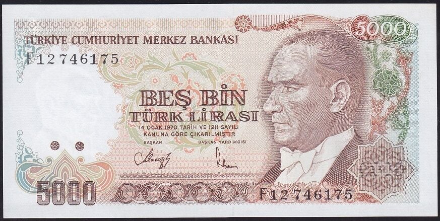 7.Emisyon 3.Tertip 5000 Lira F12 746175 Çil