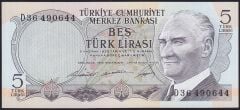 6.Emisyon 1.Tertip 5 Lira D36 490644 Çilaltı Çil