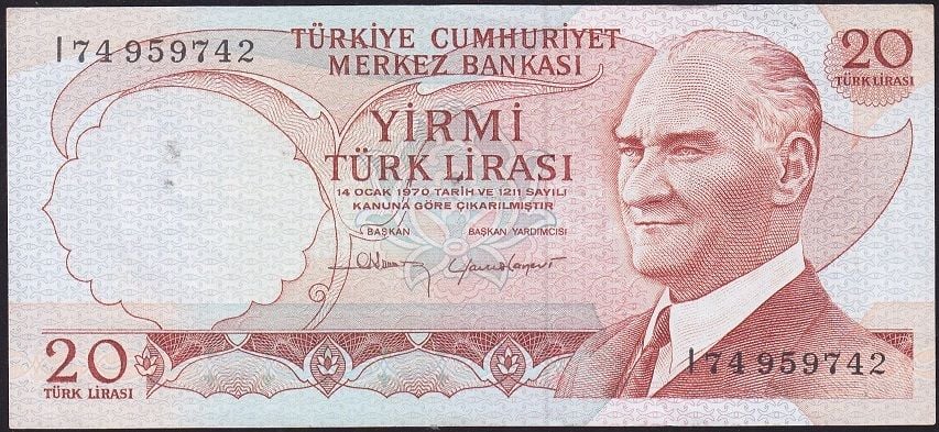 6.Emisyon 4.Tertip 20 Lira I74 959742 Çok Çok Temiz