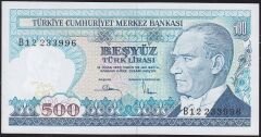 7.Emisyon 1.Tertip 500 Lira B12 233996 Çil