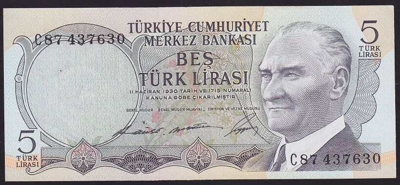 6.Emisyon 1.Tertip 5 Lira C87 437630 Çilaltı Çil
