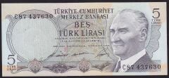 6.Emisyon 1.Tertip 5 Lira C87 437630 Çilaltı Çil