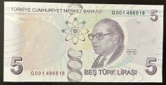 9.Emisyon 7.Tertip 5 Lira G001 Çil
