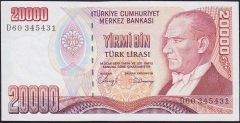 7.Emisyon 1.Tertip 20000 Lira D60 345431 Ççt Çilaltı