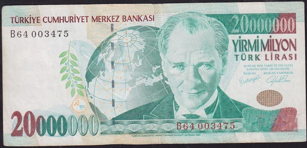 7.Emisyon 20 000 000 Lira B64 003475 Çok Temiz