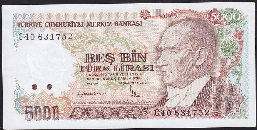 7.Emisyon 2.Tertip 5000 Lira C40 631752 Çilaltı Çil