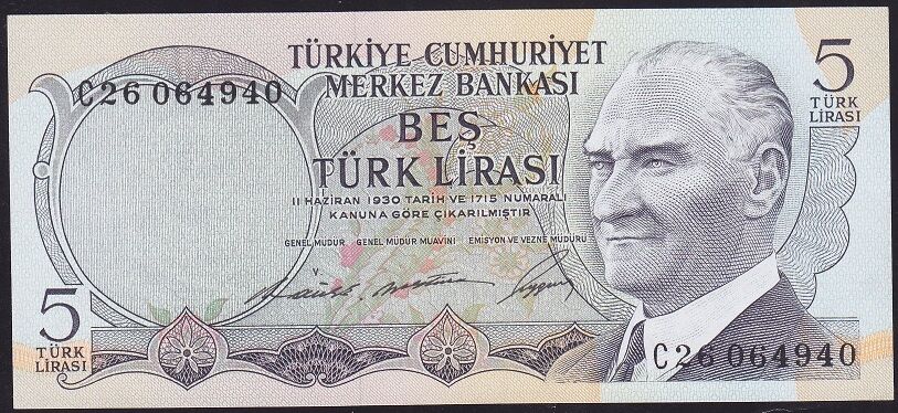 6.Emisyon 1.Tertip 5 Lira C26 064940 Çilaltı