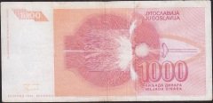 YUGOSLAVYA 1000 DİNAR 1992 ÇOK TEMİZ