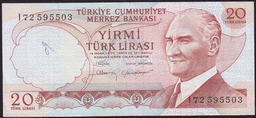 6.Emisyon 4.Tertip 20 Lira I72 595503 Çok Temiz+