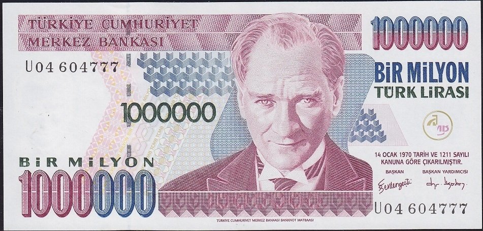 7.Emisyon 3.Tertip 1 000 000 Lira U04 604777 Çil
