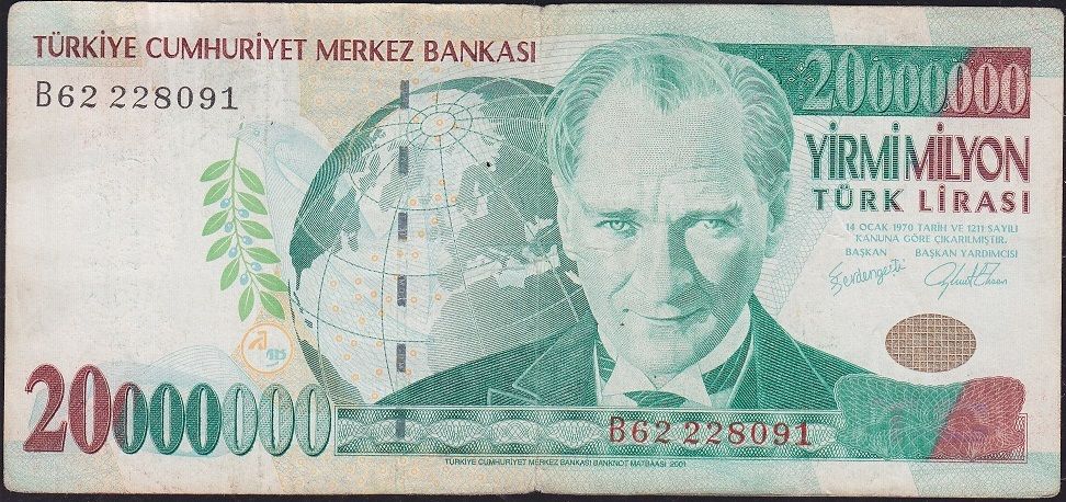 7.Emisyon 20 000 000 Lira B62 228091 Çok Temiz