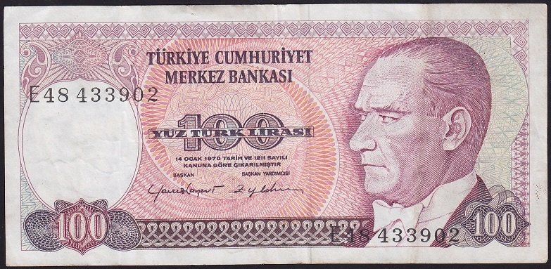 7.Emisyon 2.Tertip 100 Lira E48 433902 Çok Temiz