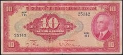 4.EMİSYON 1.TERTİP 10 LİRA H3 25142 ÇOK TEMİZ eski para