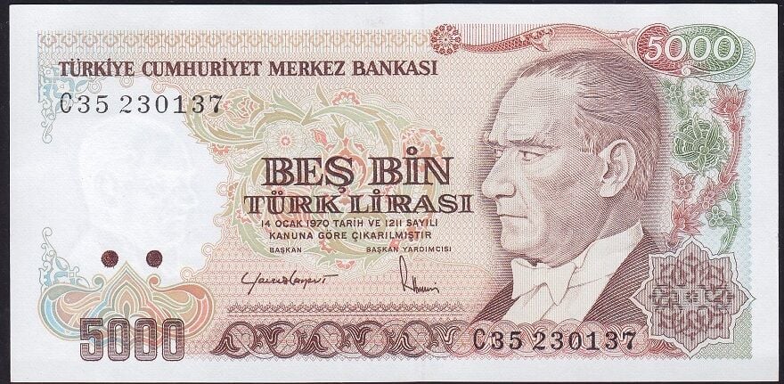 7.Emisyon 2.Tertip 5000 Lira C35 230137 Çilaltı Çil