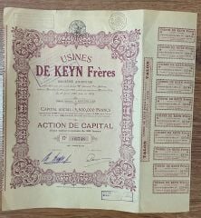 Hisse Senedi - USİNES DE KEYN FRERES 1927 ( 31 X 32 cm )