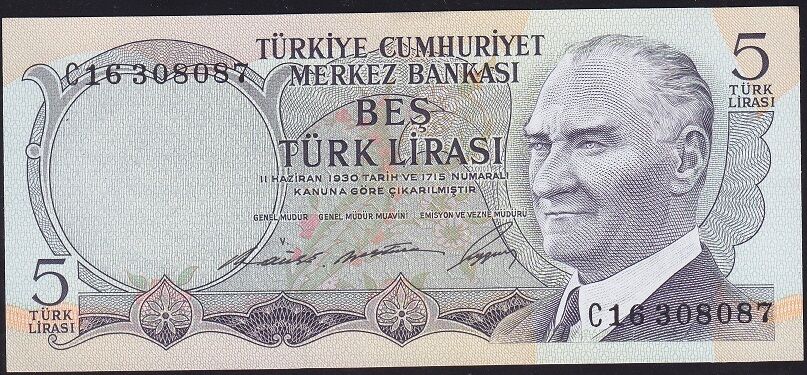 6.Emisyon 1.Tertip 5 Lira C16 308087 Çilaltı Çil
