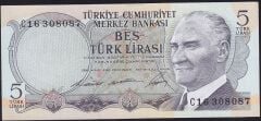 6.Emisyon 1.Tertip 5 Lira C16 308087 Çilaltı Çil