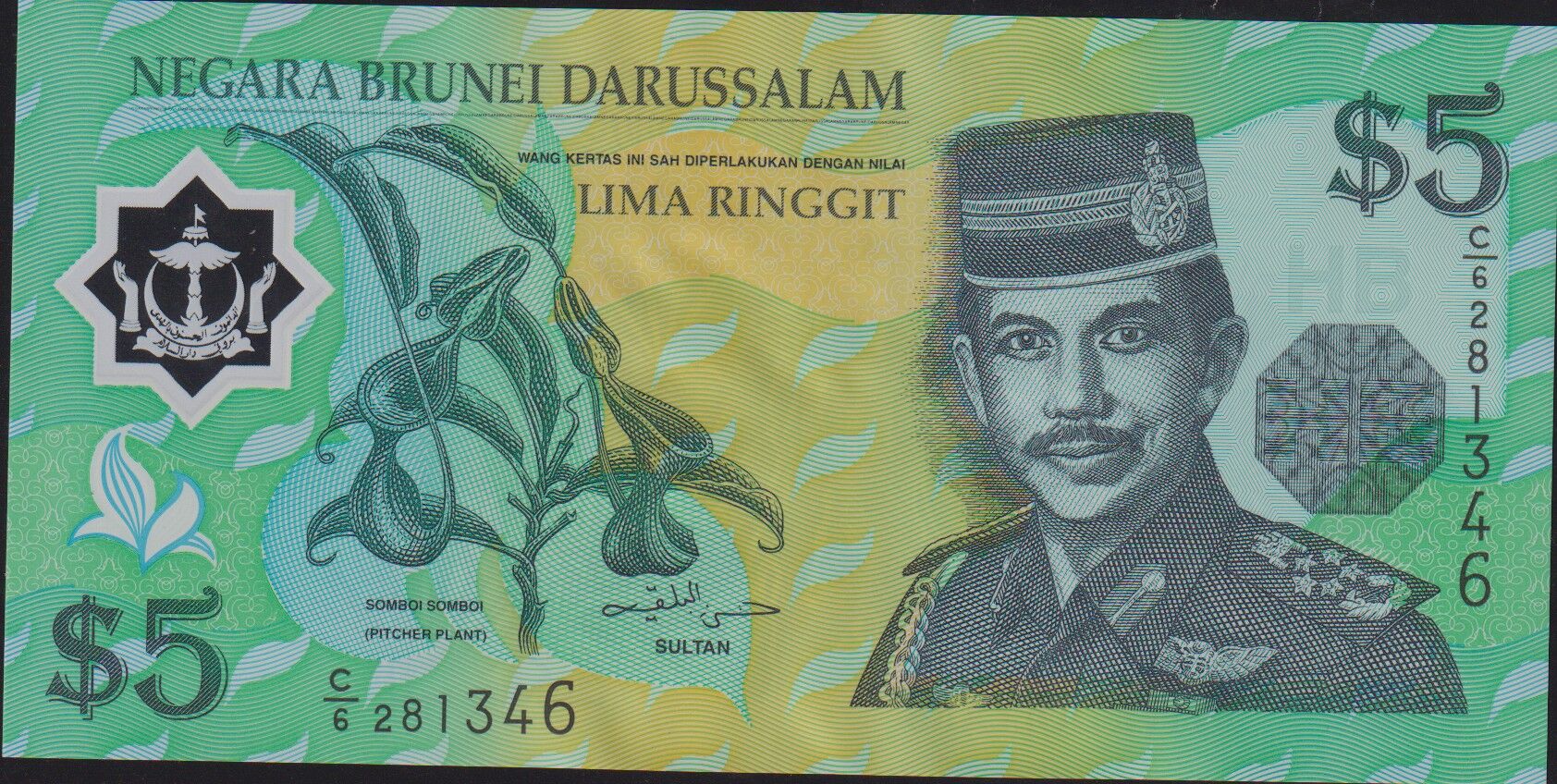 Brunei 5 Dolar 2002 Çilaltı Çil Pick 23 Polimer