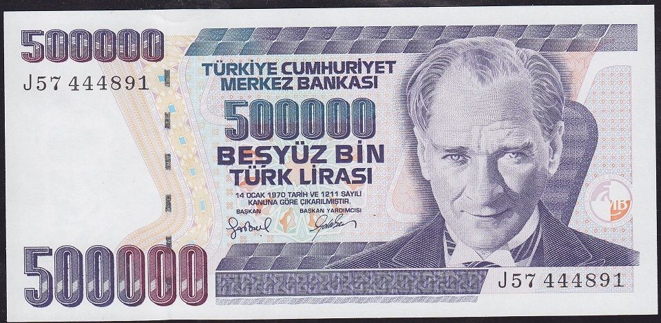 7.Emisyon 4.Tertip 500.000 Lira J57 444891 Çil