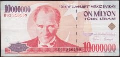 7.Emisyon 10 000 000 Lira B61 316139 Çok Temiz