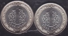 2021 Yılı Gaziantep Gazilik Ünvanının 100. Yılı Bimetal Tedavül 1 Lira Çil - Ters Düz Takım