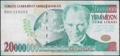 7.Emisyon 20 000 000 Lira B60 218202 Çok Temiz+