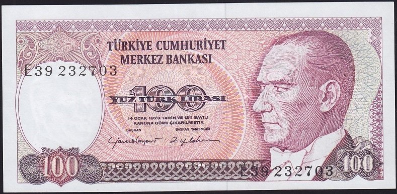 7.Emisyon 2.Tertip 100 Lira E39 232703 Çilaltı