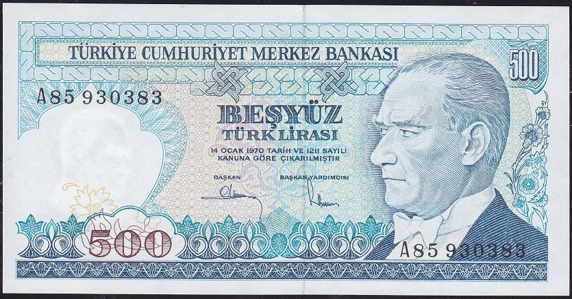 7.Emisyon 1.Tertip 500 Lira A85 930383 Çil
