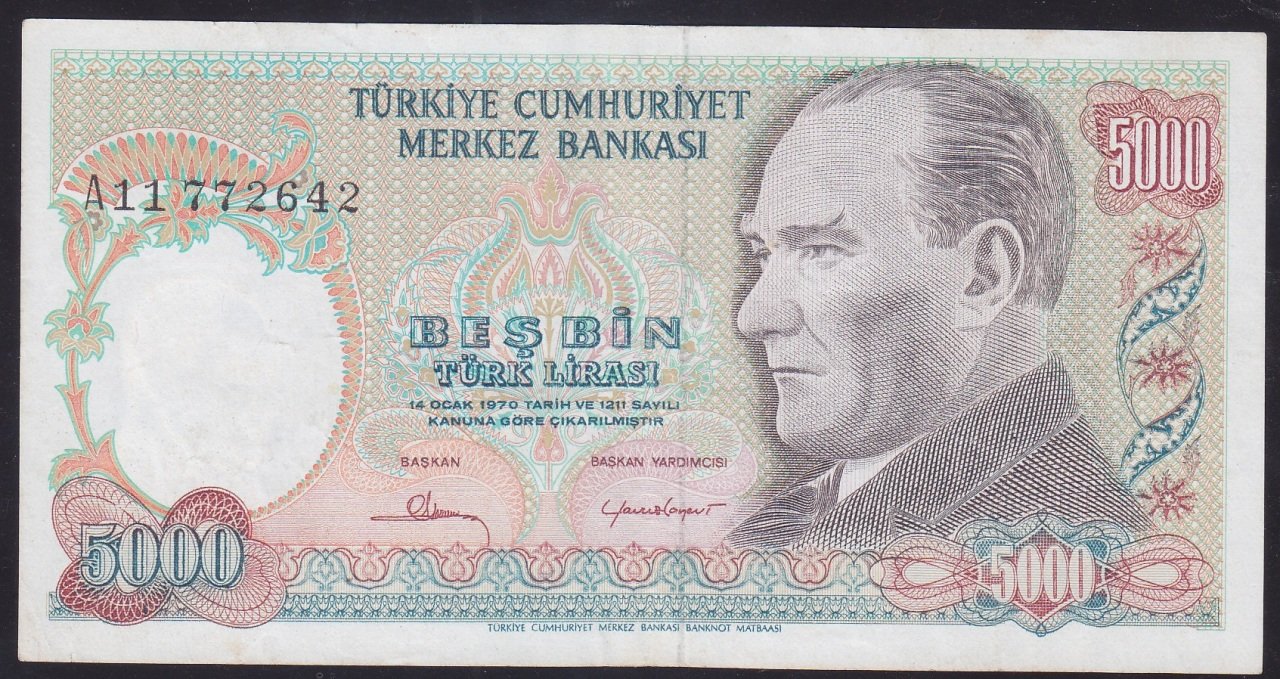 7.EMİSYON 1.TERTİP 5000 LİRA A11 772642 ÇÇT