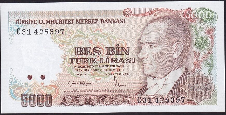 7.Emisyon 2.Tertip 5000 Lira C31 428397 Çil