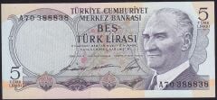 6.Emisyon 1.Tertip 5 Lira A70 388838 Ççt Çilaltı