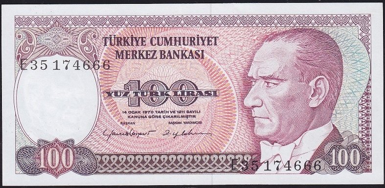 7.Emisyon 2.Tertip 100 Lira E35 174666 Çilaltı Çil