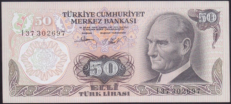 6.EMİSYON 2.TERTİP 50 LİRA I37 302697 ÇÇT ÇİLALTI eski para