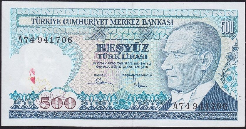 7.Emisyon 1.Tertip 500 Lira A74 941706 Çilaltı Çil