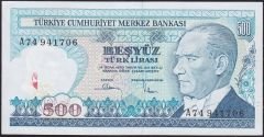 7.Emisyon 1.Tertip 500 Lira A74 941706 Çilaltı Çil