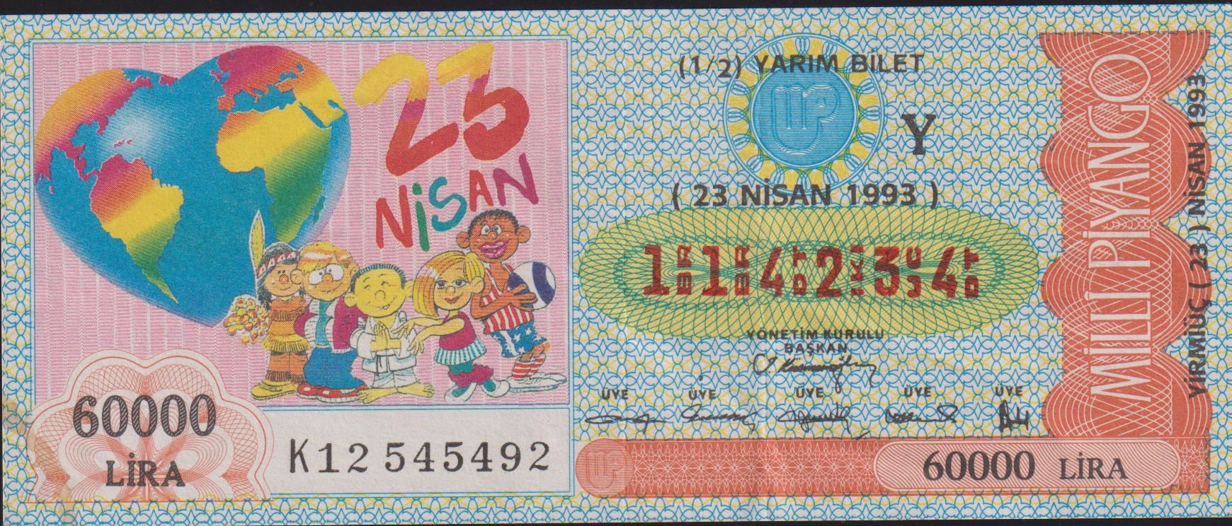 1993 23 Nisan Yarım Bilet - Y Serisi