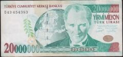 7.Emisyon 20 000 000 Lira B43 654383 Çok Temiz