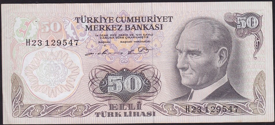 6.Emisyon 1.Tertip 50 Lira H23 129547 Çok Temiz+