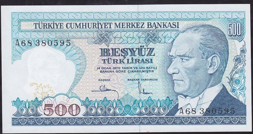 7.Emisyon 1.Tertip 500 Lira A68 380595 Çil