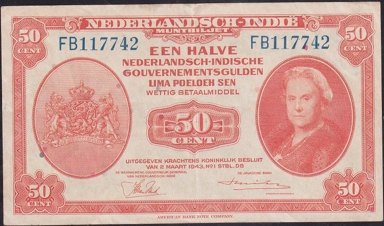 Hollanda Endonezyası 50 Gulden 1943 Çok Temiz +