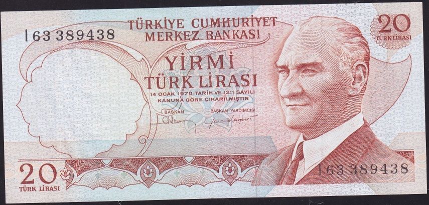 6.Emisyon 4.Tertip 20 Lira I63 389438 Çok Çok Temiz+