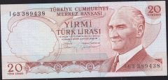 6.Emisyon 4.Tertip 20 Lira I63 389438 Çok Çok Temiz+