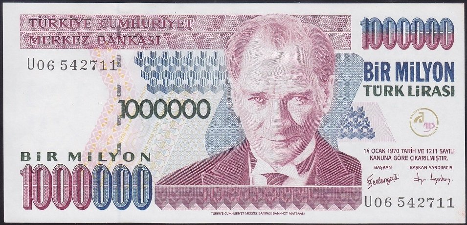 7.Emisyon 3.tertip 1 000 000 Lira U06 542711 Çil