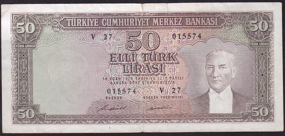 5.Emisyon 7.Tertip 50 Lira V27 015574 Çok Temiz